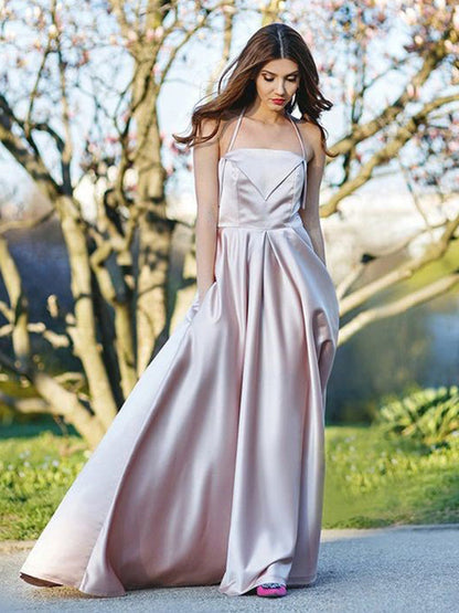 Ivory Pleated Satin Long Sleeveless Dress | Halter Prom Dress from JLDressCA Ivory Pleated Satin Long Sleeveless Dress | Halter Prom Dress from JLDressCA