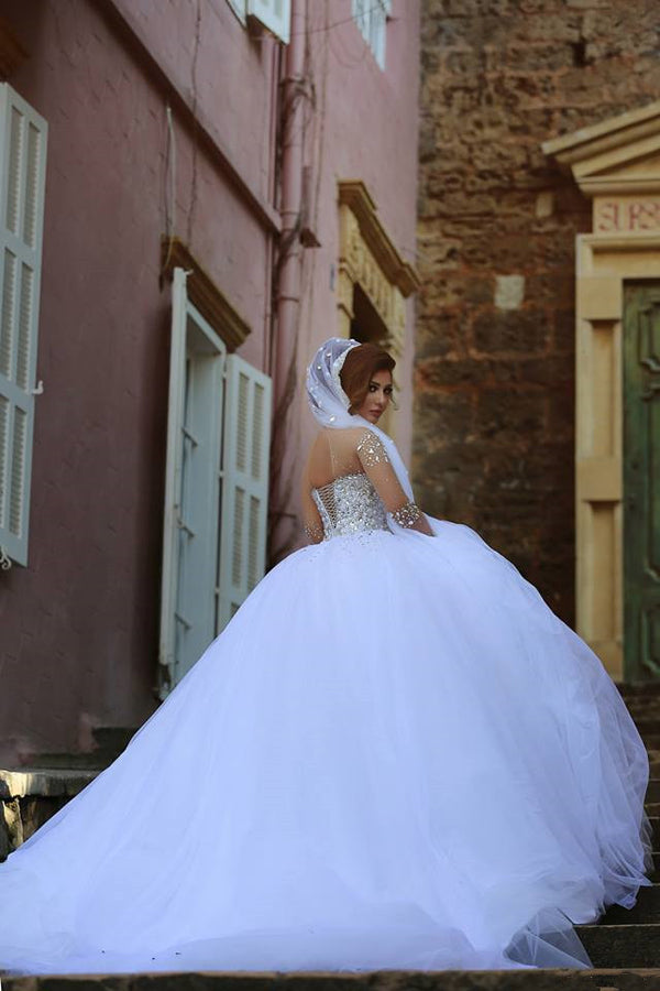 Vintage Tulle Ball Gown Wedding Dress with Long Sleeves and, WD2305032