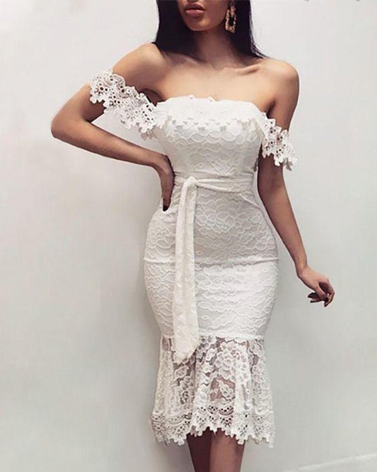 Off-the-Shoulder Lace Bodycon Prom Dress Elegant Prom Dresses, PD2401225