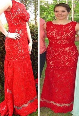 Red Lace Mermaid Long Prom Dress, PD2310165