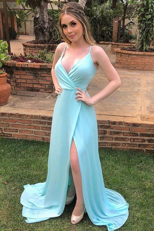 Side Slit Sweetheart Blue A-Line Prom Dress, PD2306218