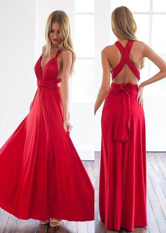 Red Sash A-Line Stretch Satin Prom Gown, PD2310305