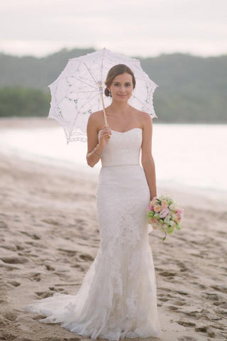 White Lace Mermaid Sweetheart Beach Wedding Dress, WD2306277