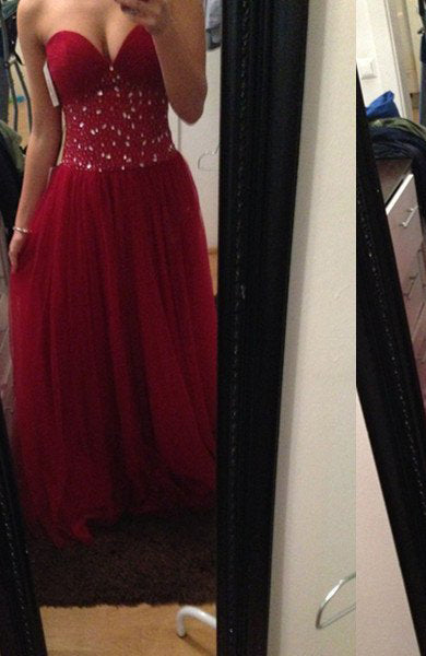 Red Sleeveless Tulle A-Line Prom Dress, PD2310311