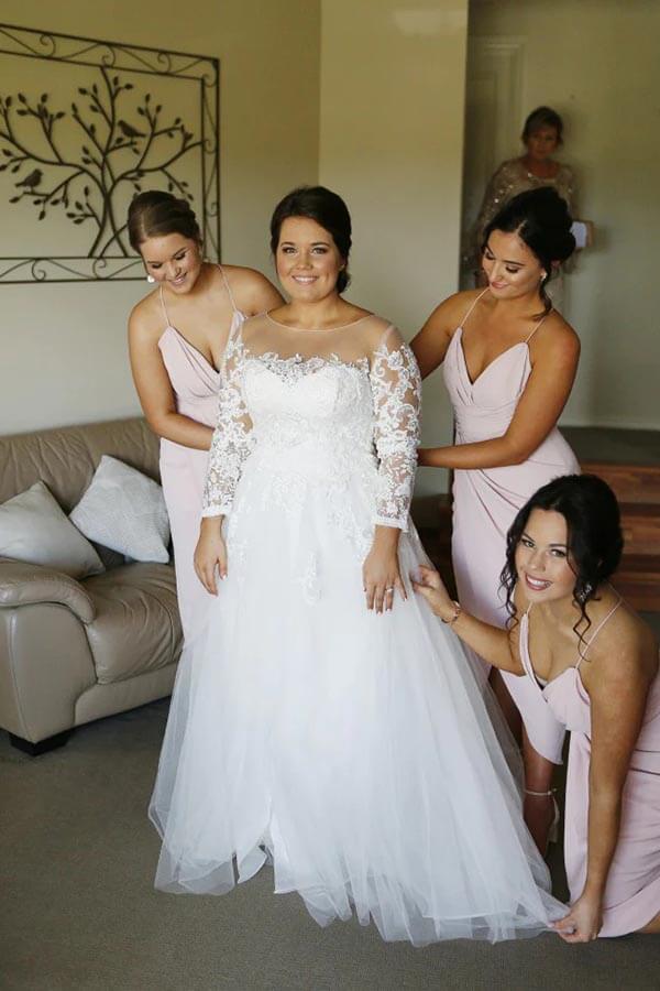 Ivory Modest Plus Size Wedding Dresses with A-line Lace Long Sleeves, WD2401258