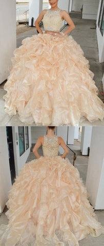 Champagne Quinceanera Two-Piece Prom Dress, PD2306134