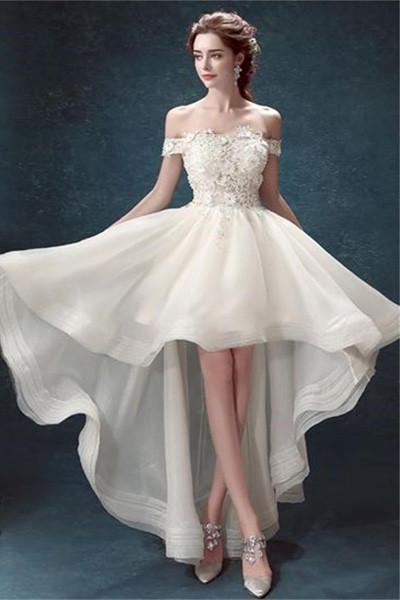 High-Low Off-the-Shoulder Organza Wedding Dress, WD2305043