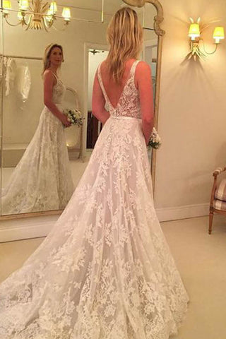 Backless V-neck Lace Bridal Dress, WD2305035