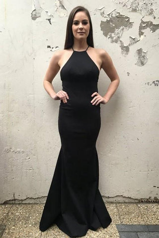 Alluring Black Halter Backless Plain Sheath Prom Dress, PD2305180