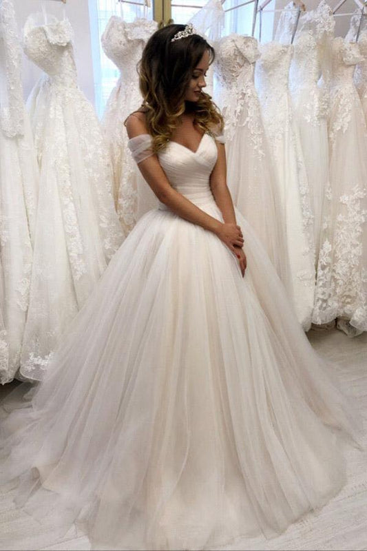 Ivory Tulle Off-the-Shoulder Sweetheart Wedding Gown, WD2401292