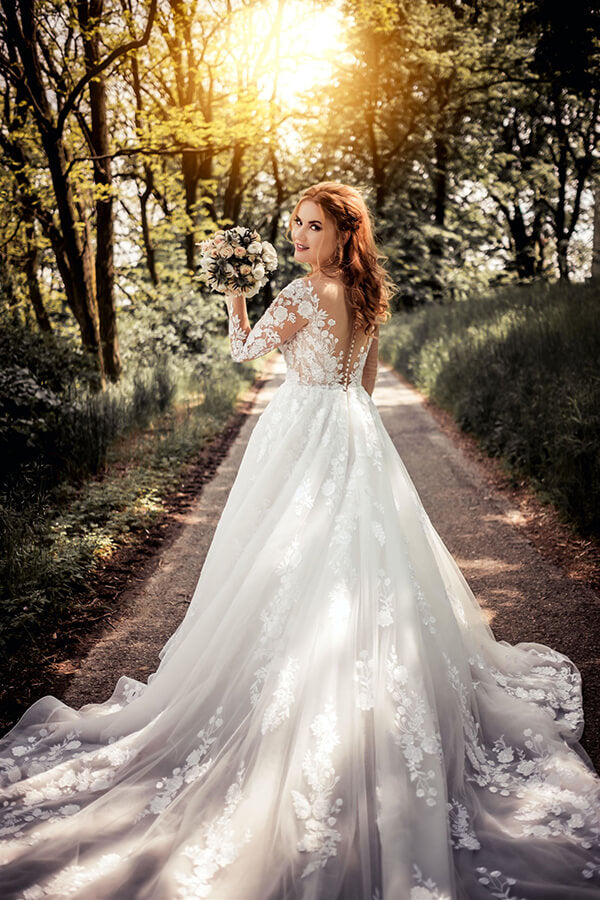 Long Sleeves Tulle Lace Illusion Neck Wedding Dress, WD2305161