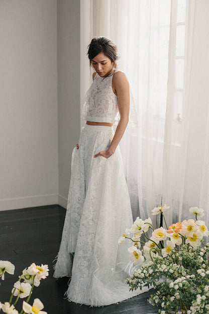 ivory lace two piece dress White Ivory Two Piece Dress Sweet And Innocent Crochet Ivory Lace Two-Piece
