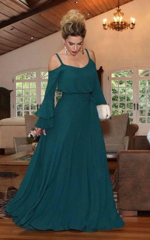 Long A-Line Simple Green Prom Dress, PD2311083