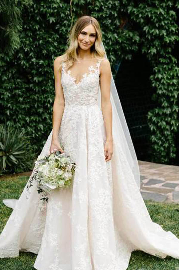 Vintage Illusion Neck Lace Wedding Gown, WD23050313