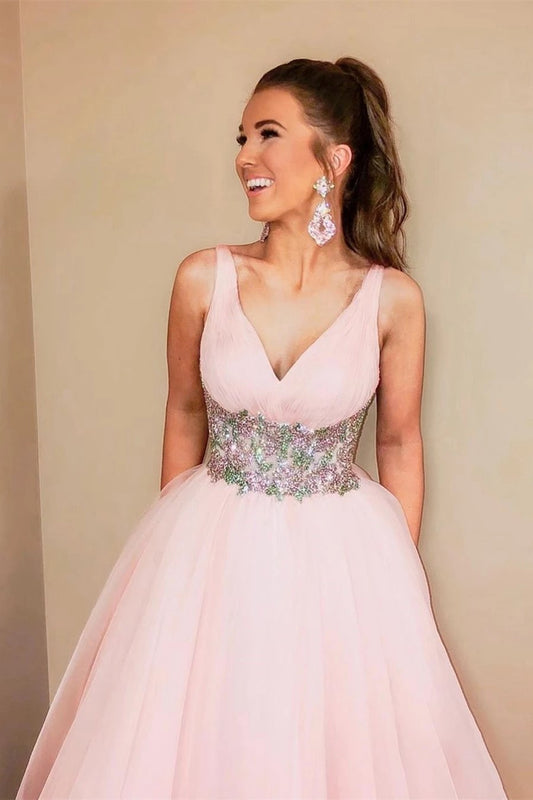 Blushing Delight Sweetheart Beaded Pink A-Line Prom Dress, PD2305131