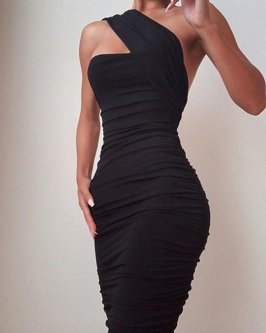 Sleeveless Ruched Bodycon Prom Dress ?€? One-Shoulder Glamour, PD2401232