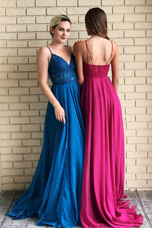 Royal Blue Sweetheart Lace Chiffon A-Line Prom Dress, PD23060115