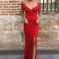 Elegant Red Off Shoulder Sweetheart Side Slit Sheath Prom Dress, PD2305182