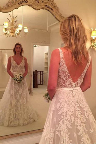 Backless V-neck Lace Bridal Dress, WD2305035