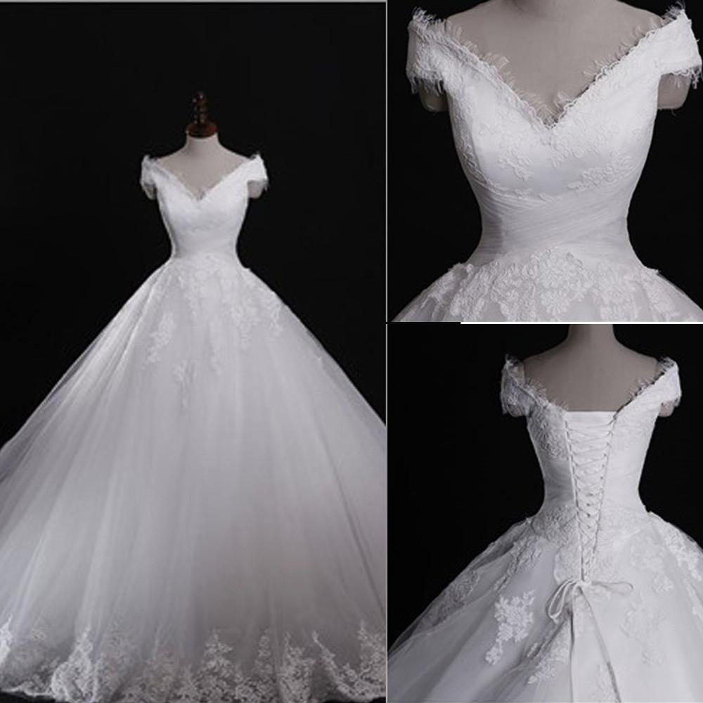 Classic Off-the-Shoulder Lace Up Wedding Dress with Vintage Vibes, WD2305040