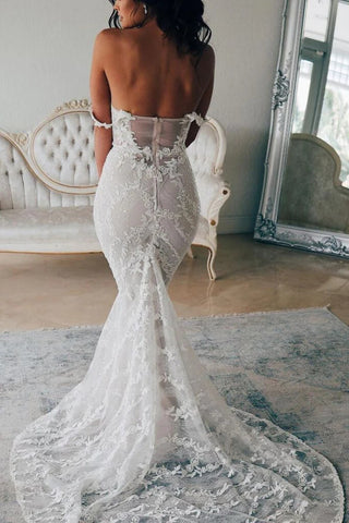 Ivory Mermaid Lace Backless Off Shoulder Wedding Gown Bridal, WD2310191