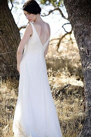Floor Length Ivory A-line V-neck Beach Wedding Dress with Chiffon, WD2305200