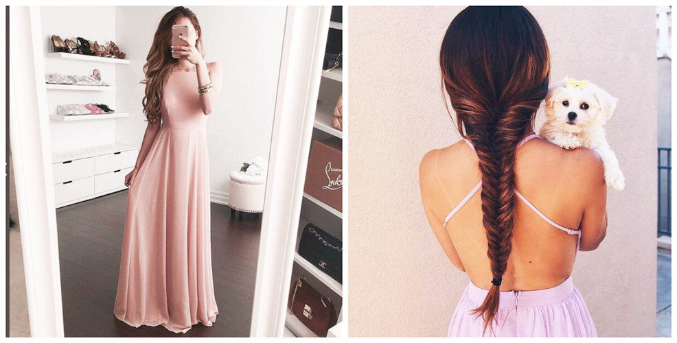 Blushing Pink Princess A-Line Chiffon Prom Dresses, PD2305314