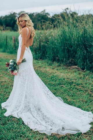 Ivory Mermaid Sweetheart Rustic Wedding Dress Lace Bridal, WD2310192