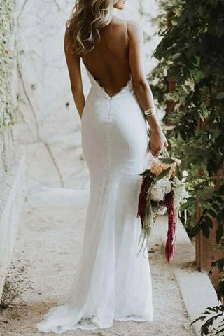 Backless Lace Mermaid Wedding Gown with Spaghetti Straps, WD2401311