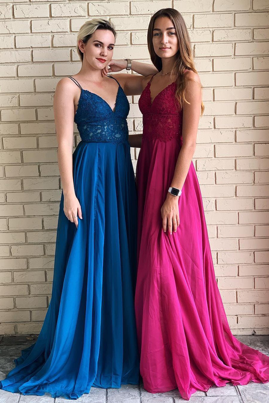 Royal Blue Sweetheart Lace Chiffon A-Line Prom Dress, PD23060115