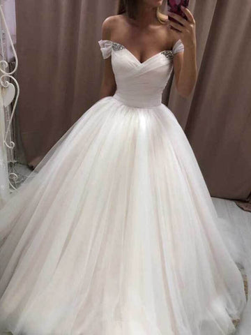 Ivory Tulle Off-the-Shoulder Sweetheart Wedding Gown, WD2401292