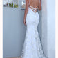 White Lace-Up Sheath Prom Dress with V-Neck, PD2305155