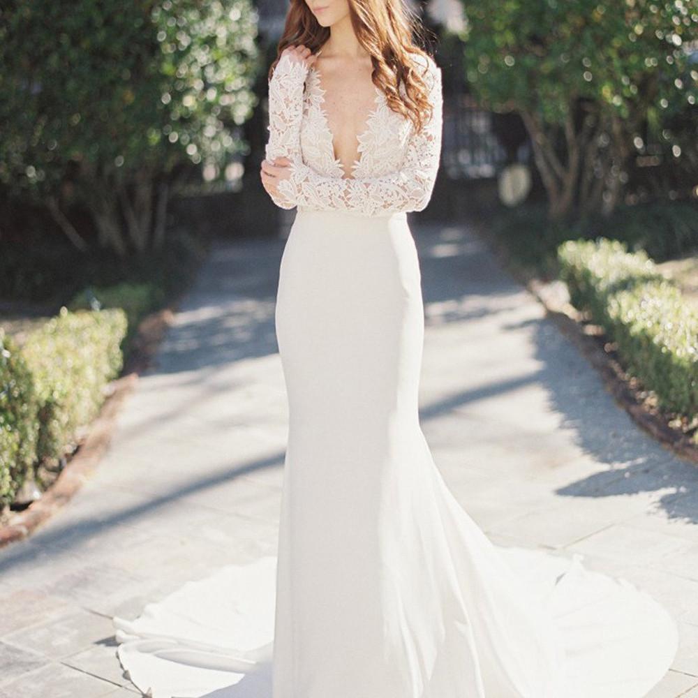 White Long Sleeve Mermaid Lace Wedding Dress, WD2305146