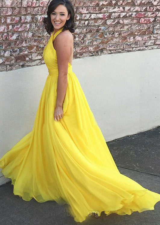 Daffodil Backless Halter Chiffon Princess A-Line Prom, PD2305254