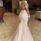 Pearl Pink Floral Backless Tulle Prom Dress with Long Sleeves, PD2305055