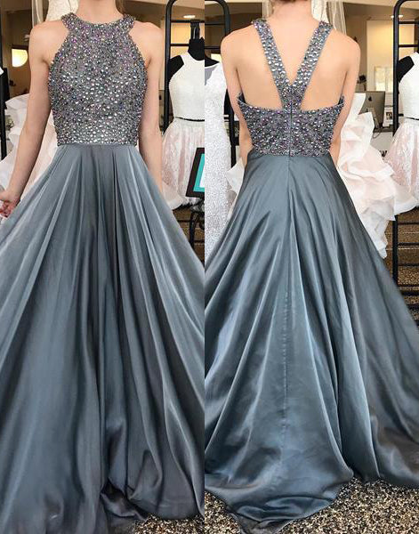 Silver Beaded Princess A-Line Chiffon Prom, PD2305259