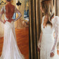 V-neck Mermaid Tulle Lace Long Sleeve Wedding Gown, WD2305145