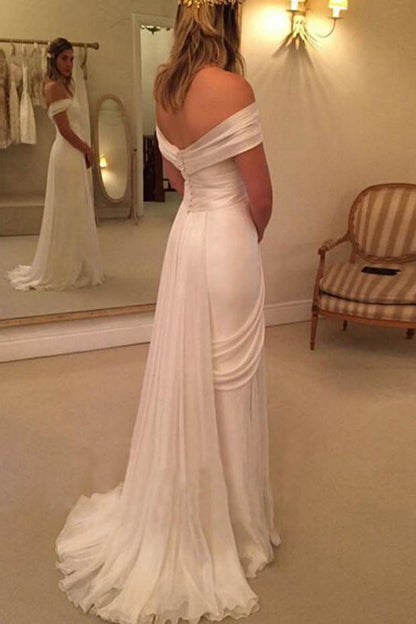 Split-Side Off-the-Shoulder Beach Wedding Dress, WD2305096
