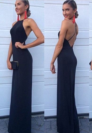 Stunning Black Backless Sheath Prom Dress, PD2305189