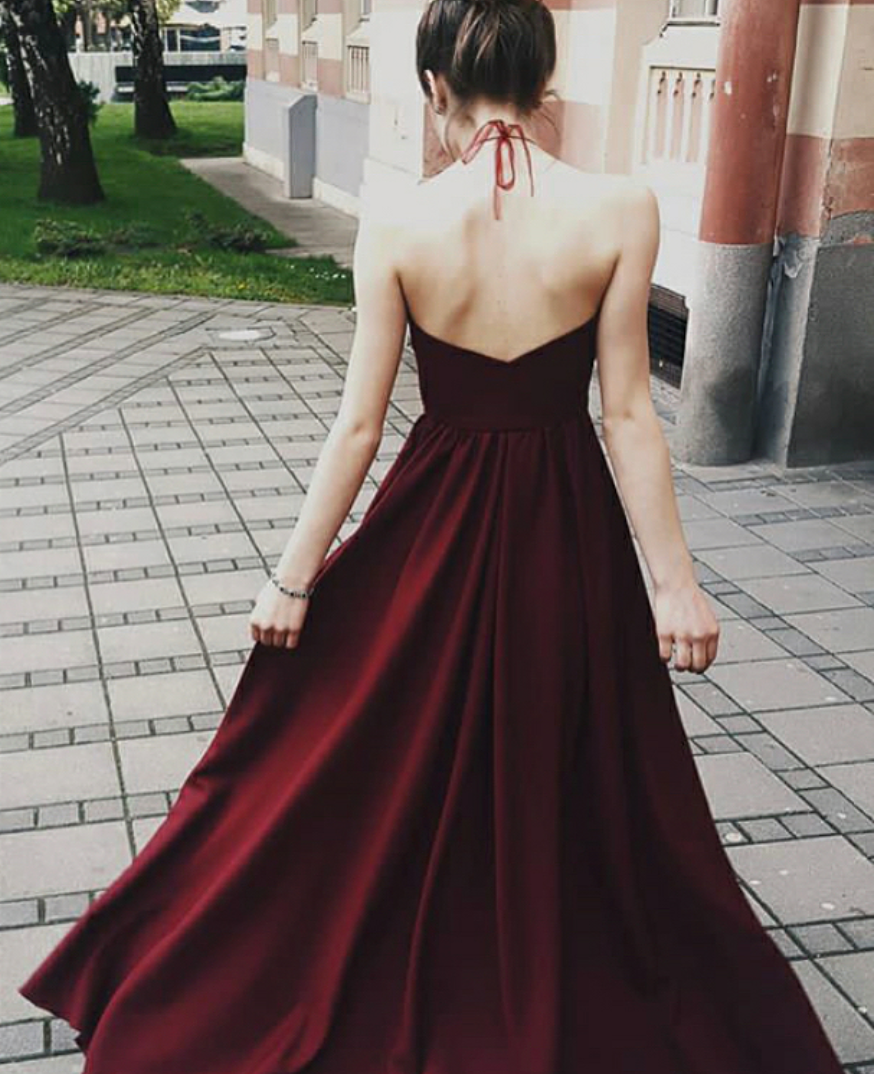 Burgundy Halter Backless Princess A-Line Prom Dresses | JLDressCA Burgundy Halter Backless Princess A-Line Prom Dresses | JLDressCA