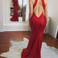 Red Backless Sequin Mermaid Prom Dress, PD23050810