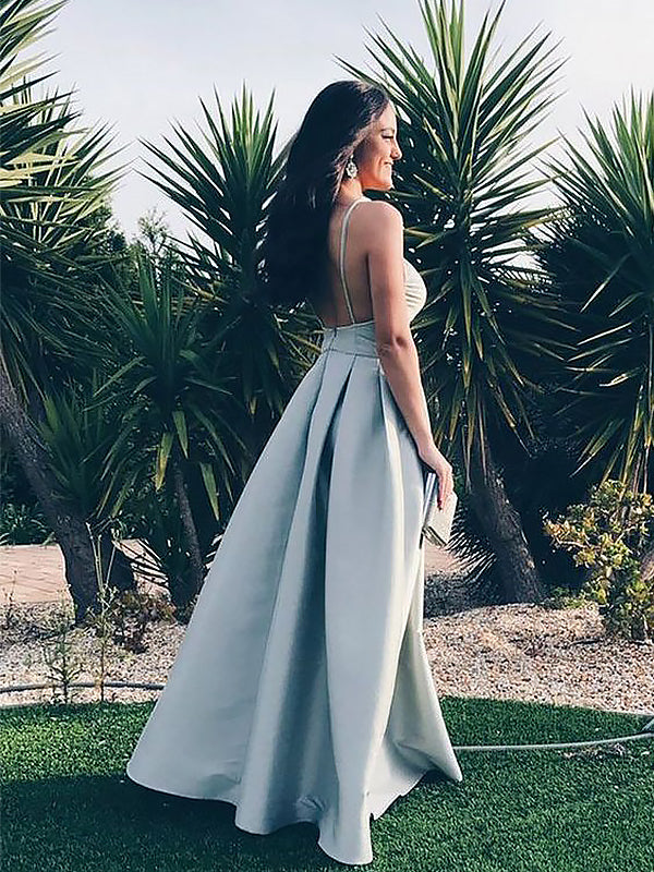 Elegant A-Line Sweetheart Spaghetti Straps Light Sky Blue Backless Prom Dresses, PD2308301
