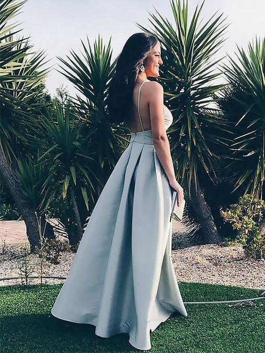 Elegant A-Line Sweetheart Spaghetti Straps Light Sky Blue Backless Prom Dresses, PD2308301