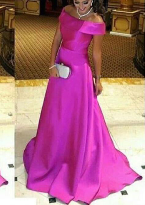 Fuchsia Satin Princess A-Line Prom Dresses, PD2305316