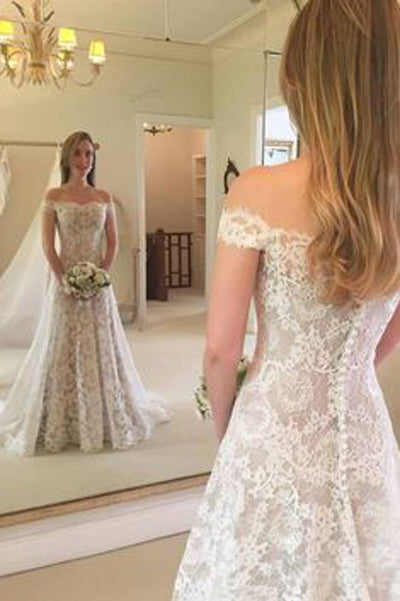 Rustic Off-the-Shoulder Boho Lace Wedding Dress, WD23050311