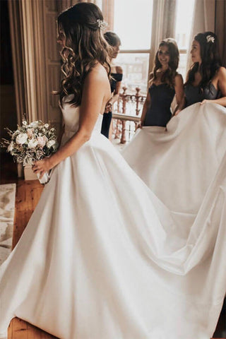 Ivory Satin Sweetheart Neckline Wedding Dress, WD2311033