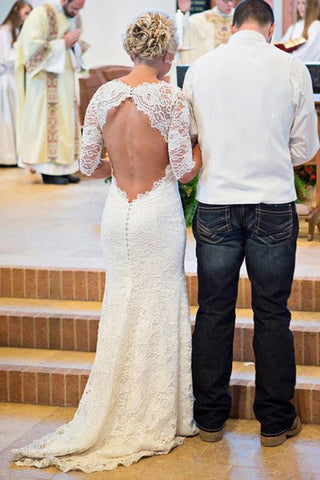 Open Back Mermaid Wedding Dress with Long Sleeves, WD2305046