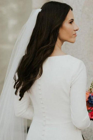 Elegant Ivory Satin Mermaid Wedding Dress with Long Sleeves, WD2311031