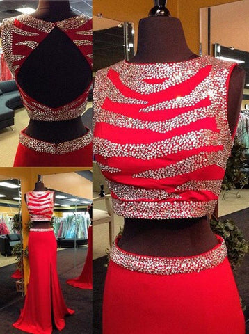 Red Sequin Stretch Satin ColumnSheath Prom Dress, PD2310166