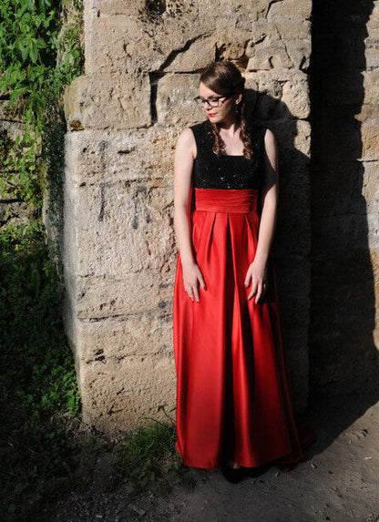 Red Square Neck Satin Prom Dress, PD2310313